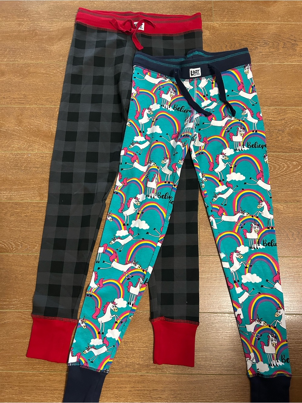 Lazy One Teal Unicorn Rainbow & Black Buffalo Plaid Pajama Pants Set